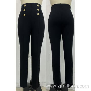 Front Button Decoration High Waisted Women's Tight Pants